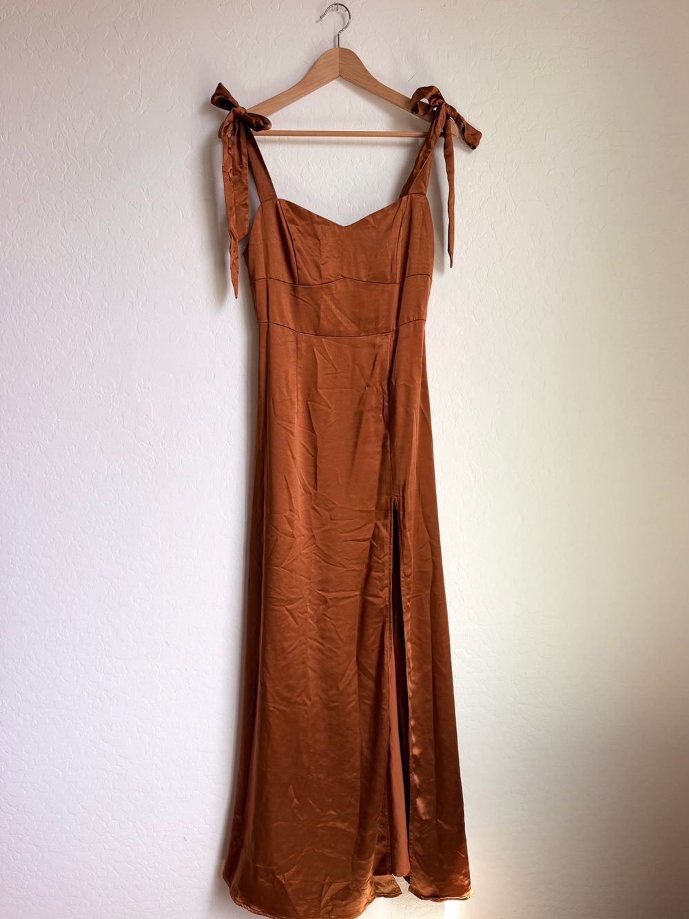 Lulus Maxi Rust Colored Satin Dress